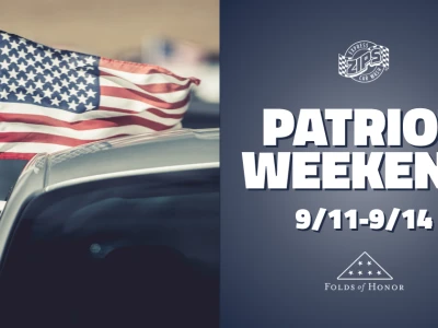 Shining car with American flag waving. Text reads "Patriot Weekend 9/11-9/14" featuring the Folds of Honor and ZIPS Car Wash logos.