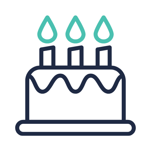 ZIPS Car Wash brand navy and teal outline of a birthday cake with candles