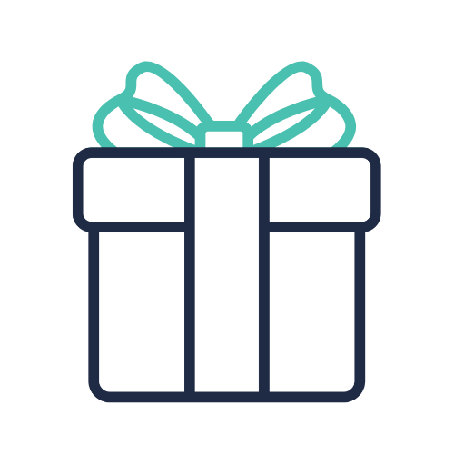 ZIPS Car Wash brand navy and teal outline of a wrapped gift with bow