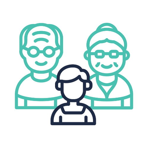 ZIPS Car Wash brand navy and teal outline of grandparents with grandchild