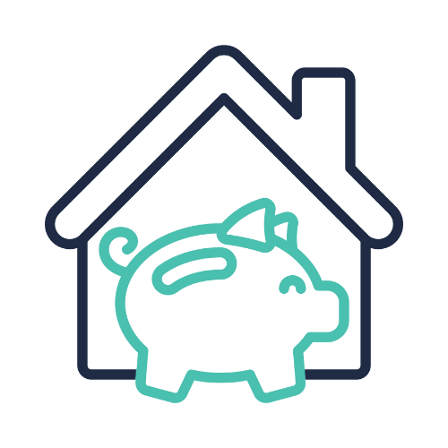 ZIPS Car Wash brand navy and teal outline of a piggy bank in front of a house