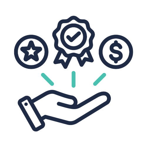 ZIPS Car Wash brand navy and teal outline of a hand with prizes and rewards hovering above