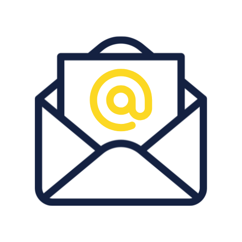Outline of an envelope with @ symbol icon