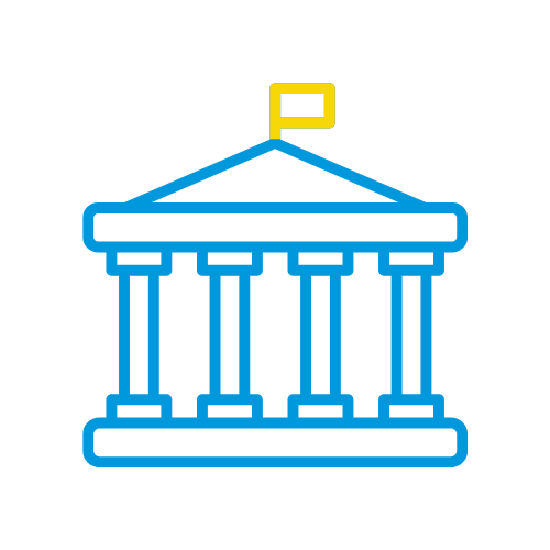 Rocket Express Car Wash brand blue and yellow four-column building with flag on top